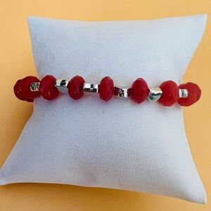 Chic Red and Silver plated heart Beaded Bracelet